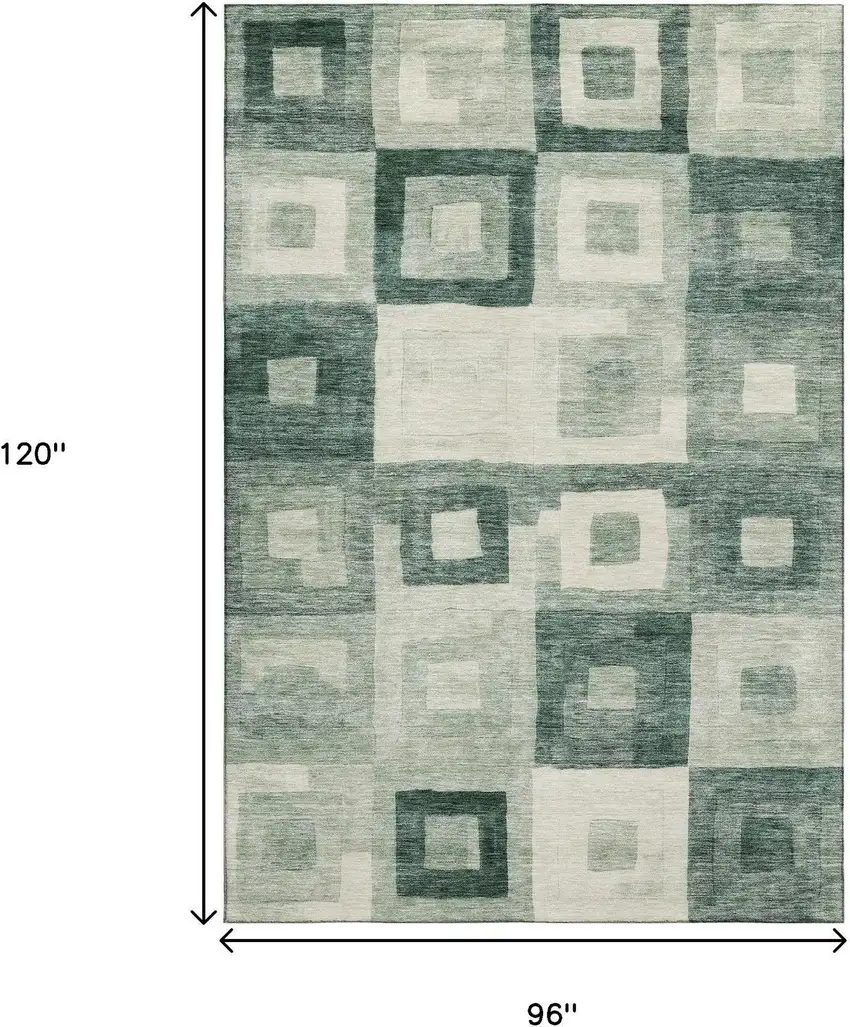 Green And Ivory Geometric Washable Area Rug With UV Protection Photo 8