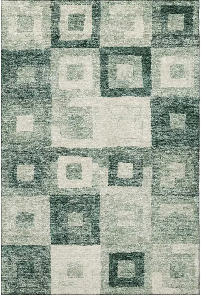Green And Ivory Geometric Washable Area Rug With UV Protection Photo 3