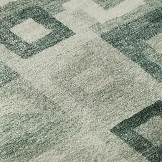 Green And Ivory Geometric Washable Area Rug With UV Protection Photo 9