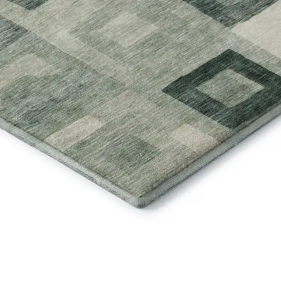 Green And Ivory Geometric Washable Area Rug With UV Protection Photo 7