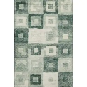 Photo of Green And Ivory Geometric Washable Area Rug With UV Protection