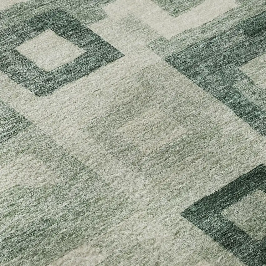 Green And Ivory Geometric Washable Area Rug With UV Protection Photo 9