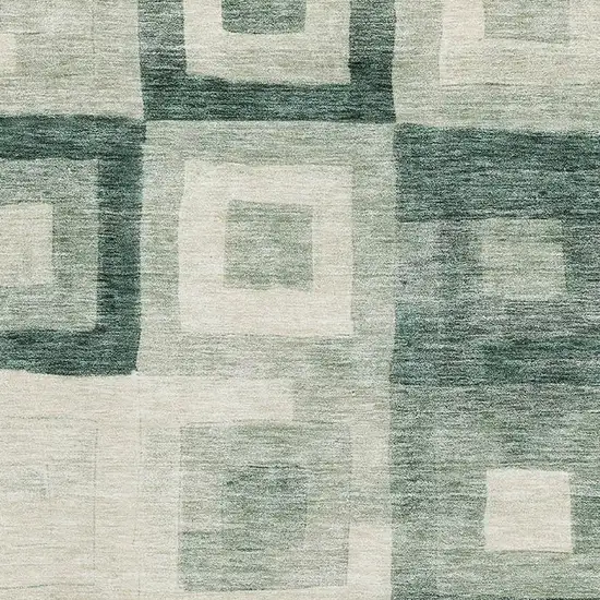 Green And Ivory Geometric Washable Area Rug With UV Protection Photo 2