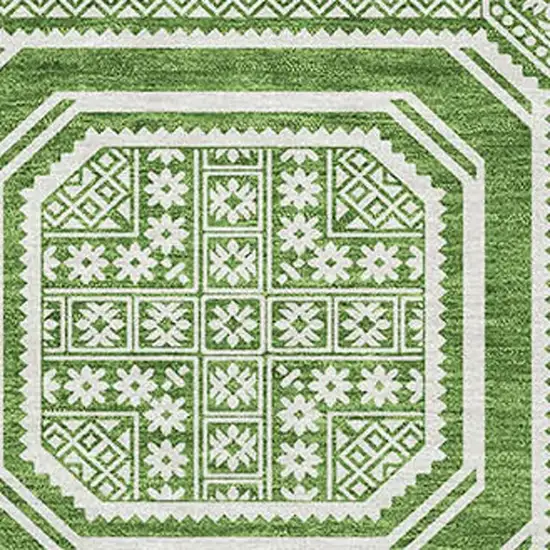 Green And Ivory Geometric Washable Area Rug With UV Protection Photo 2