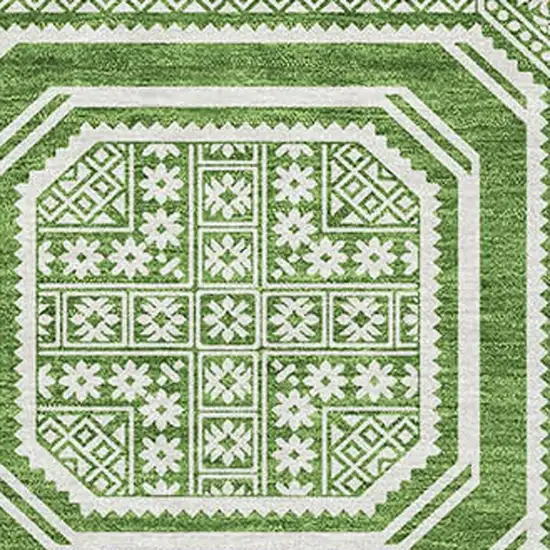 Green And Ivory Geometric Washable Area Rug With UV Protection Photo 2