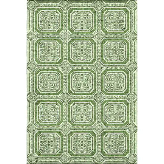 Green And Ivory Geometric Washable Area Rug With UV Protection Photo 1