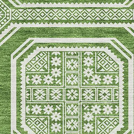 Green And Ivory Geometric Washable Area Rug With UV Protection Photo 2