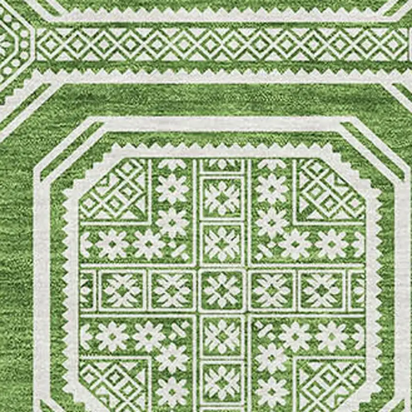 Green And Ivory Geometric Washable Area Rug With UV Protection Photo 2