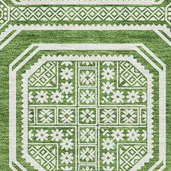 Green And Ivory Geometric Washable Area Rug With UV Protection Photo 2