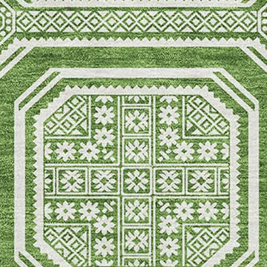 Green And Ivory Geometric Washable Area Rug With UV Protection Photo 2