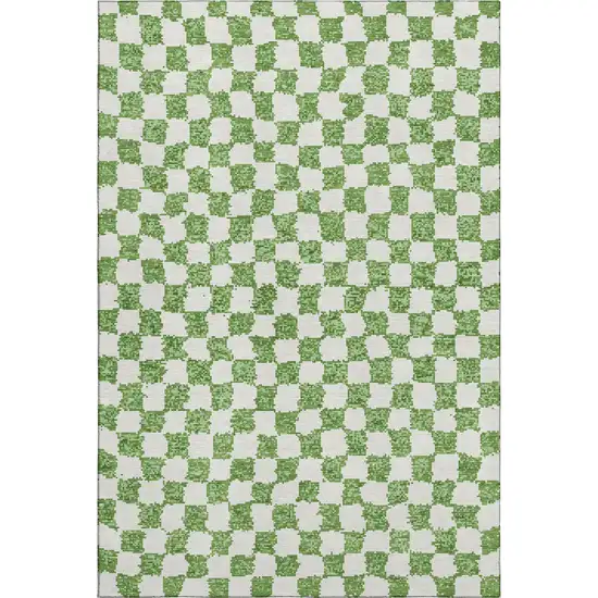 Green And Ivory Geometric Washable Area Rug With UV Protection Photo 1