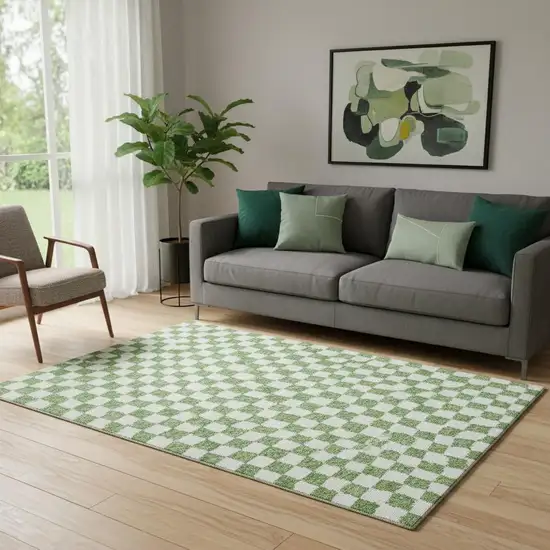 Green And Ivory Geometric Washable Area Rug With UV Protection Photo 2