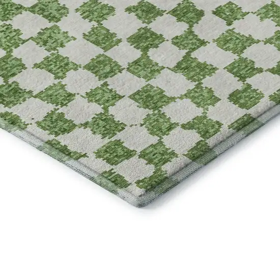 Green And Ivory Geometric Washable Area Rug With UV Protection Photo 8