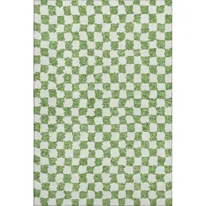 Photo of Green And Ivory Geometric Washable Area Rug With UV Protection