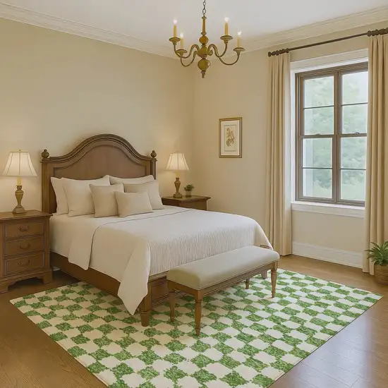 Green And Ivory Geometric Washable Area Rug With UV Protection Photo 5