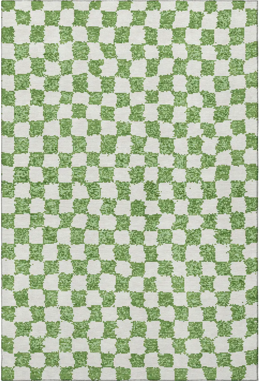 Green And Ivory Geometric Washable Area Rug With UV Protection Photo 3