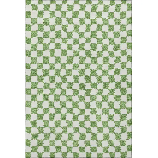 Green And Ivory Geometric Washable Area Rug With UV Protection Photo 3