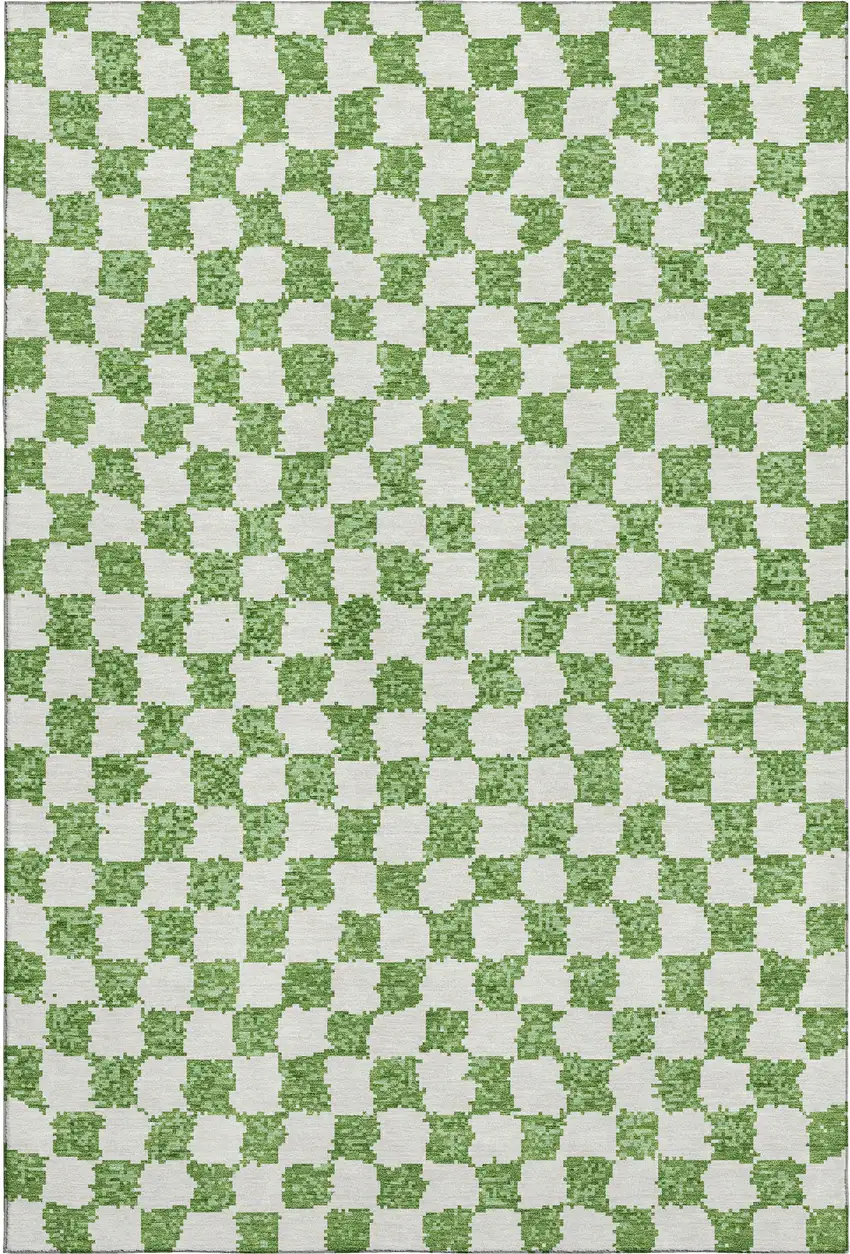 Green And Ivory Geometric Washable Area Rug With UV Protection Photo 1