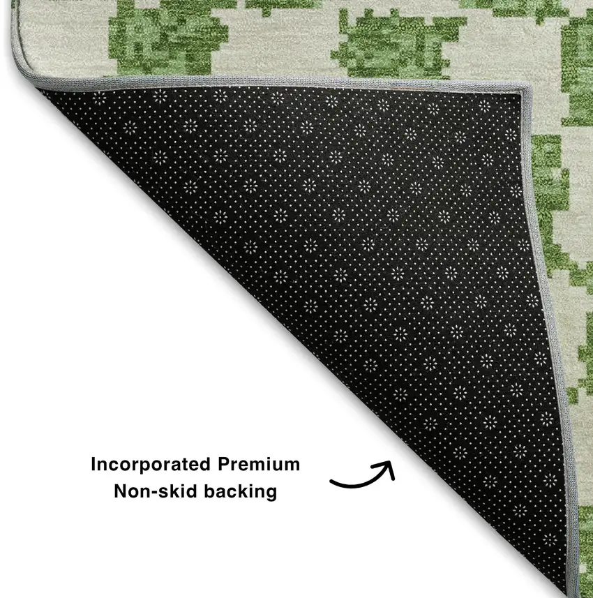 Green And Ivory Geometric Washable Area Rug With UV Protection Photo 7