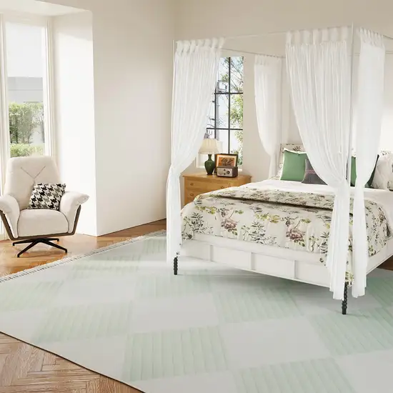 Green And Ivory Geometric Washable Area Rug Photo 5