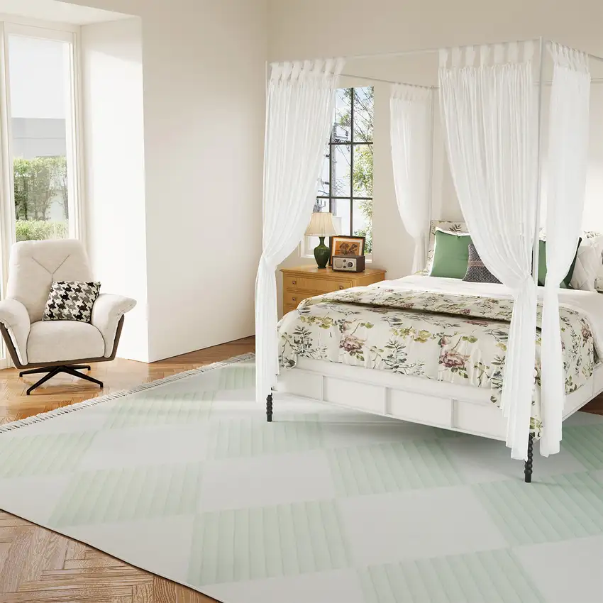 Green And Ivory Geometric Washable Area Rug Photo 4