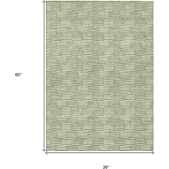 Green And Ivory Geometric Washable Indoor Outdoor Area Rug Photo 3