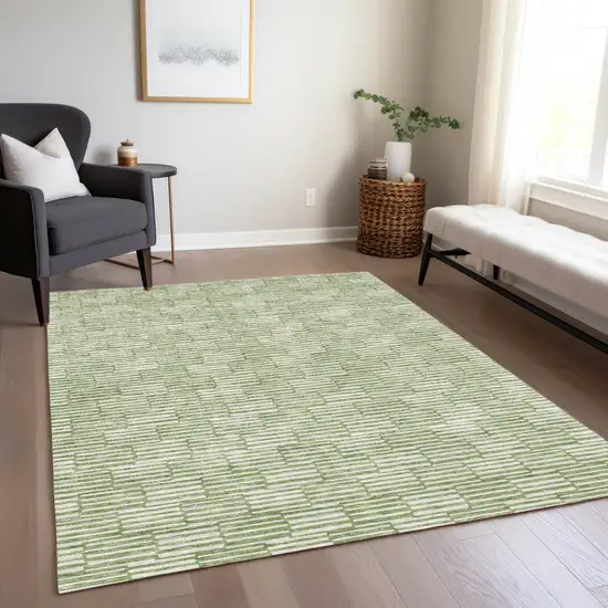 Green And Ivory Geometric Washable Indoor Outdoor Area Rug Photo 9