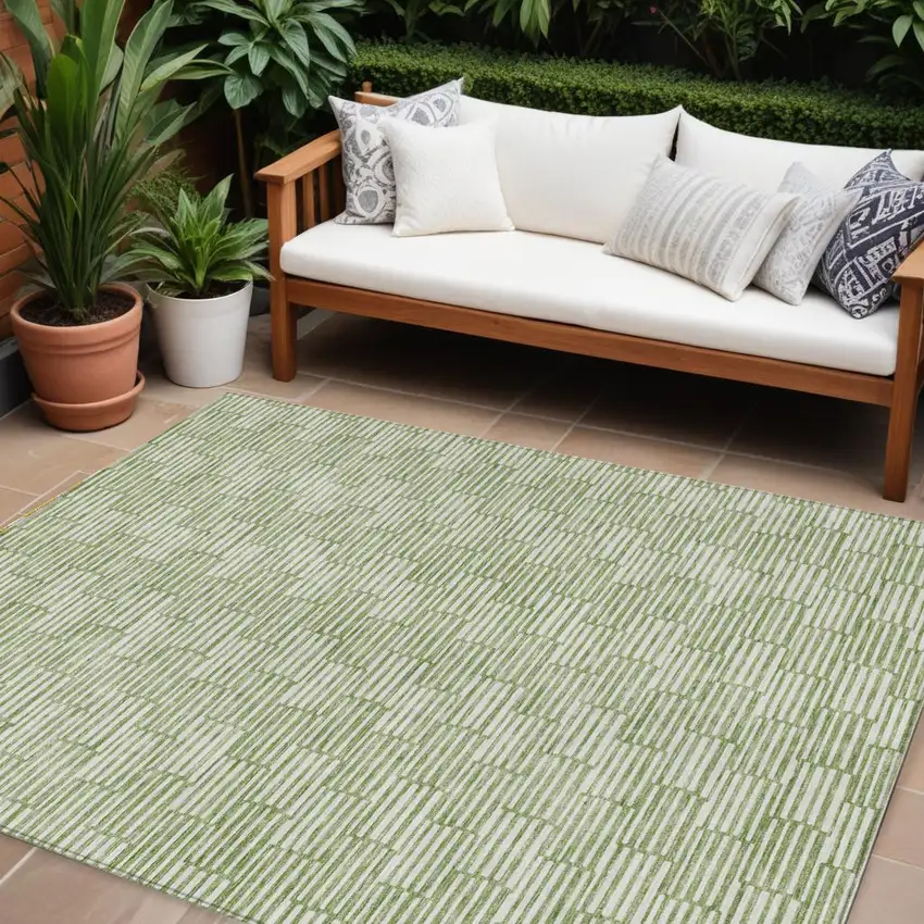 Green And Ivory Geometric Washable Indoor Outdoor Area Rug Photo 1