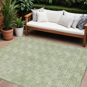 Photo of Green And Ivory Geometric Washable Indoor Outdoor Area Rug