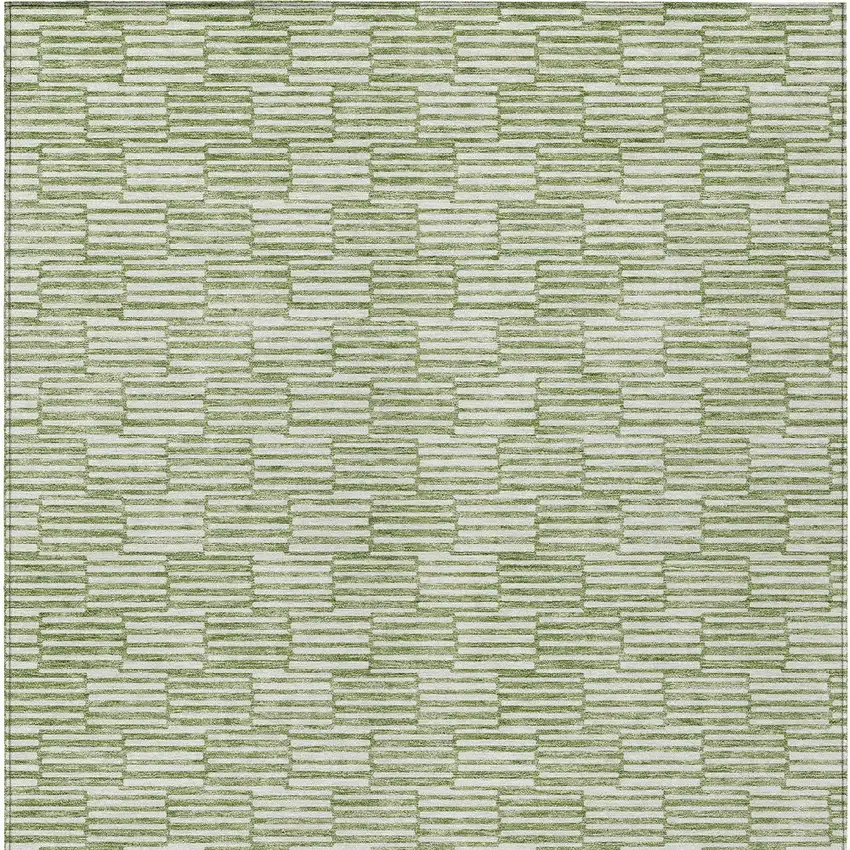 Green And Ivory Geometric Washable Indoor Outdoor Area Rug Photo 6