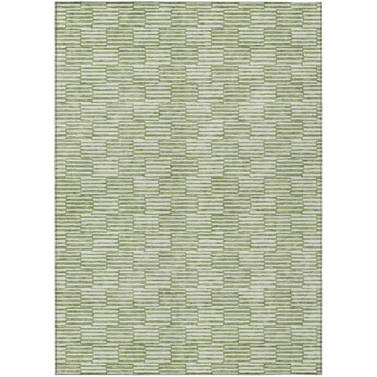 Green And Ivory Geometric Washable Indoor Outdoor Area Rug Photo 2