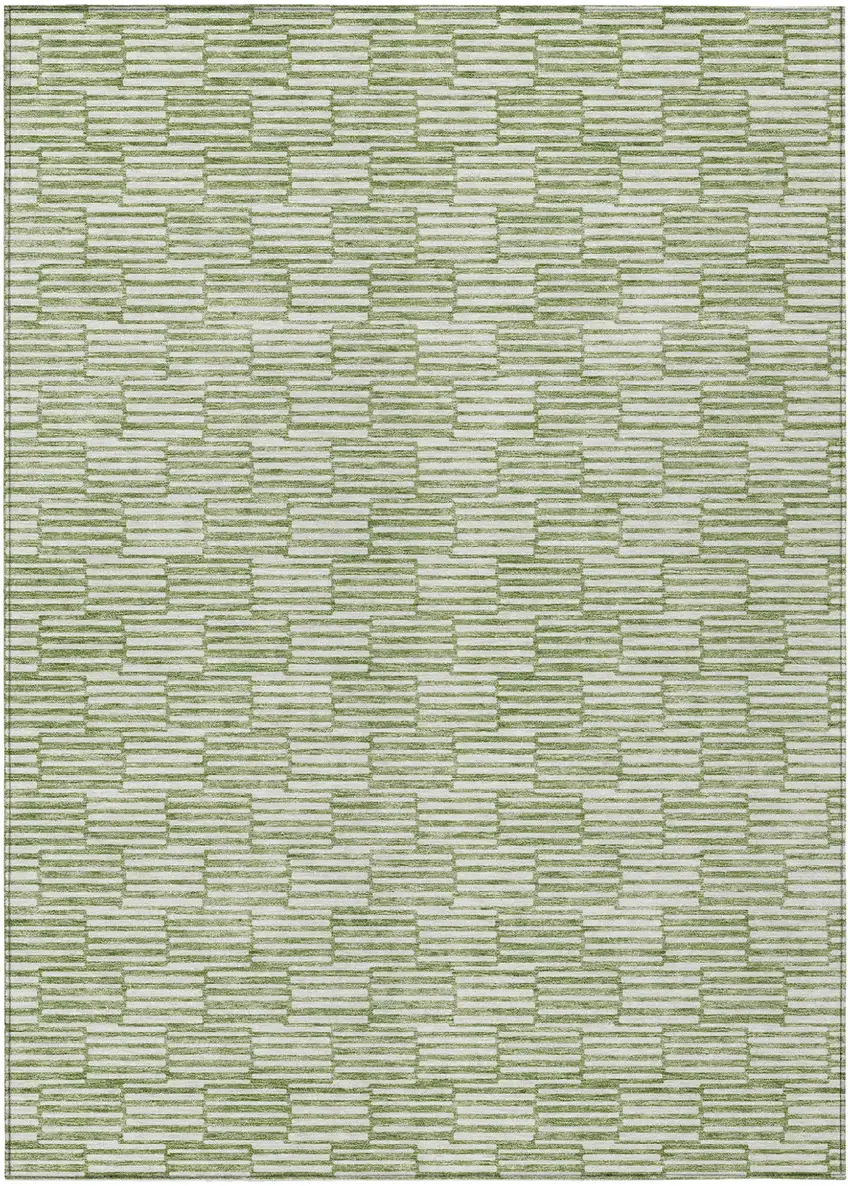 Green And Ivory Geometric Washable Indoor Outdoor Area Rug Photo 2
