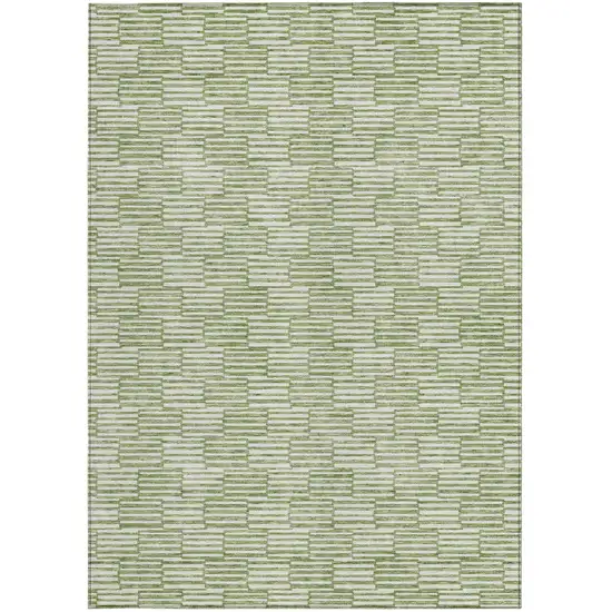 Green And Ivory Geometric Washable Indoor Outdoor Area Rug Photo 7
