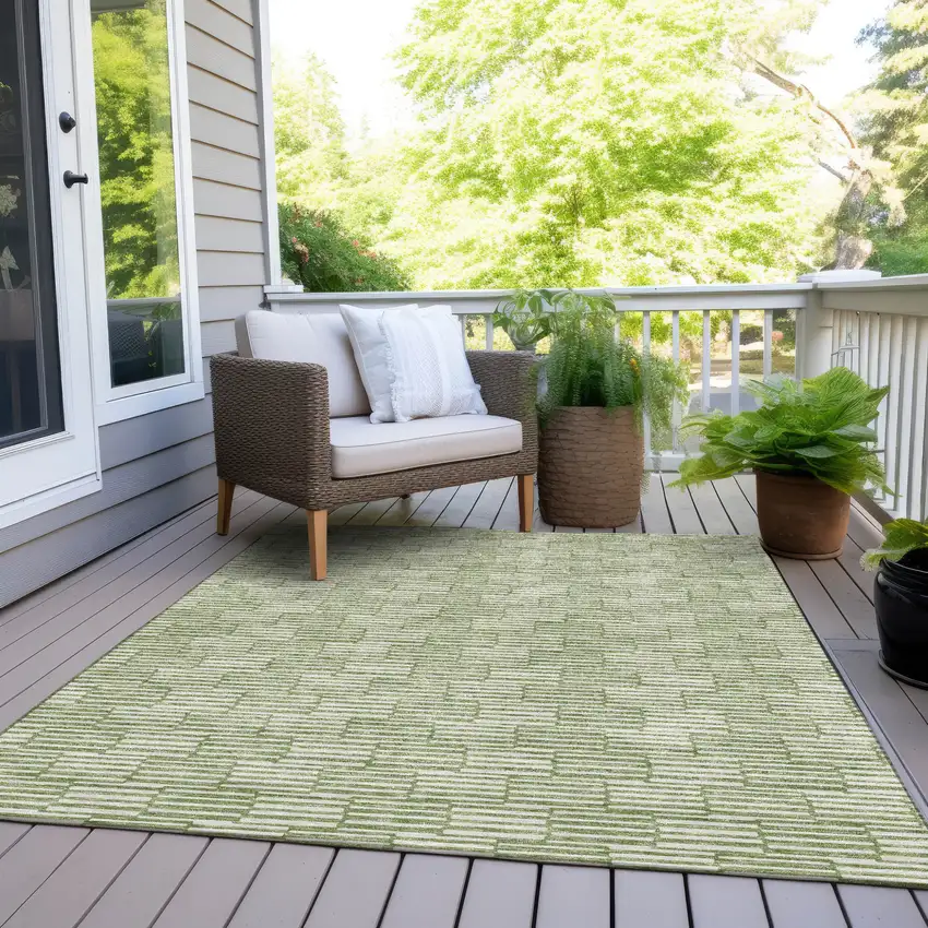 Green And Ivory Geometric Washable Indoor Outdoor Area Rug Photo 8