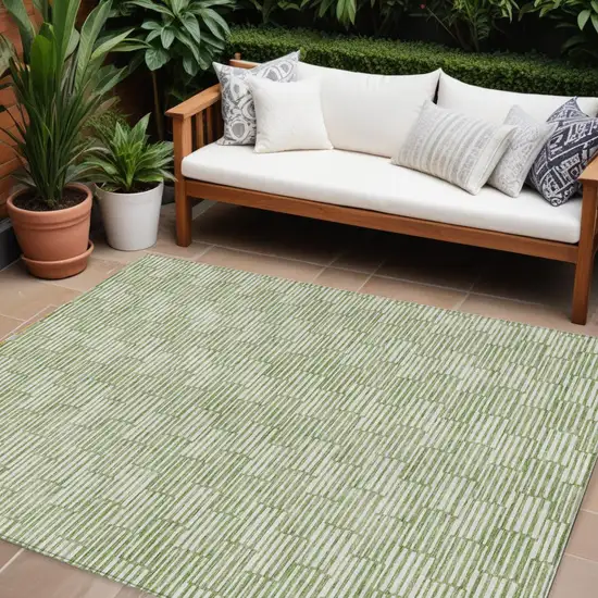 Green And Ivory Geometric Washable Indoor Outdoor Area Rug Photo 1