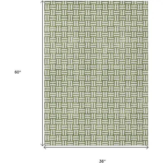 Green And Ivory Geometric Washable Indoor Outdoor Area Rug Photo 3