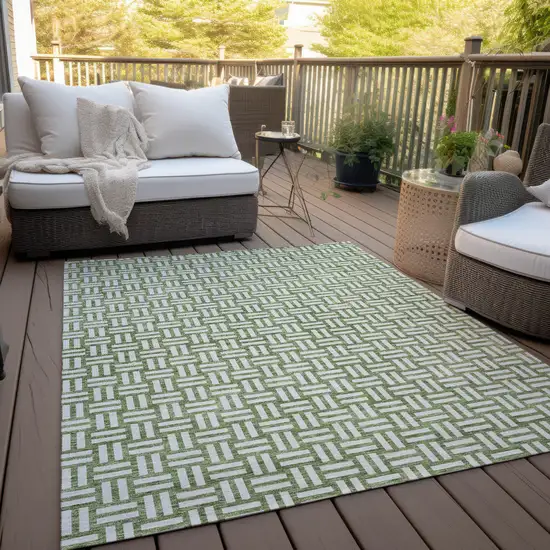 Green And Ivory Geometric Washable Indoor Outdoor Area Rug Photo 9