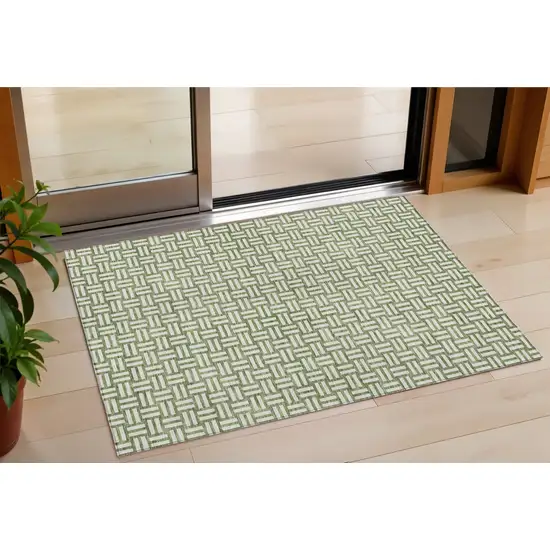 Green And Ivory Geometric Washable Indoor Outdoor Area Rug Photo 1