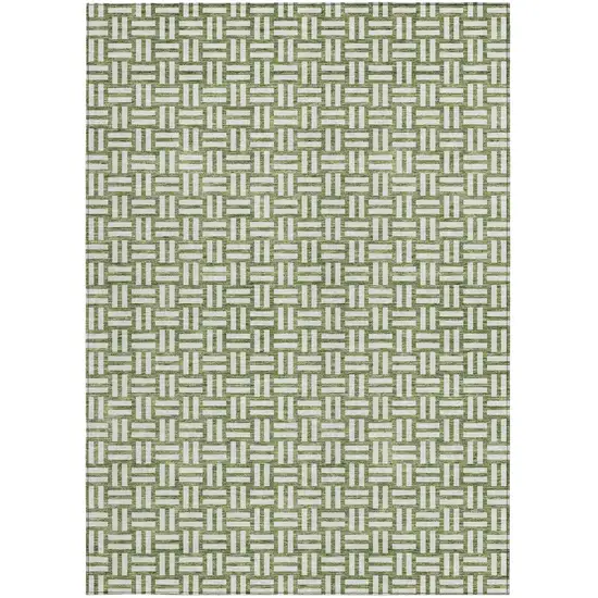 Green And Ivory Geometric Washable Indoor Outdoor Area Rug Photo 6