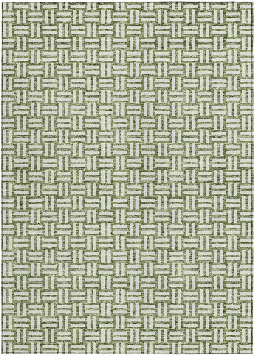 Green And Ivory Geometric Washable Indoor Outdoor Area Rug Photo 6