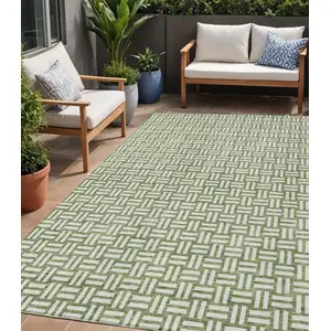 Photo of Green And Ivory Geometric Washable Indoor Outdoor Area Rug