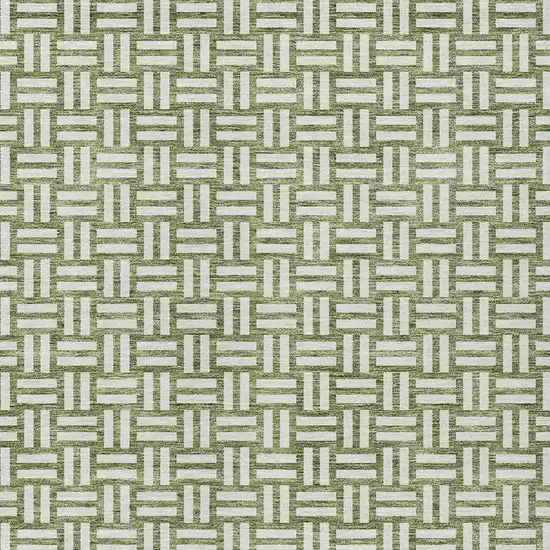 Green And Ivory Geometric Washable Indoor Outdoor Area Rug Photo 6