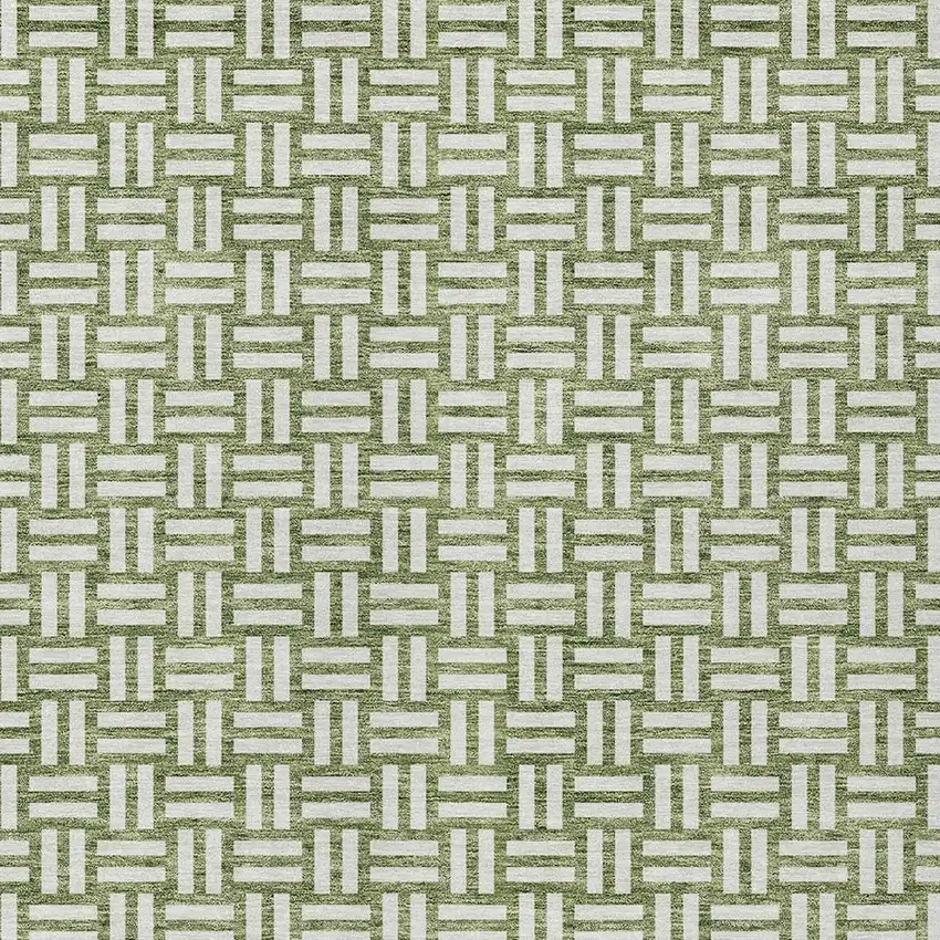 Green And Ivory Geometric Washable Indoor Outdoor Area Rug Photo 6