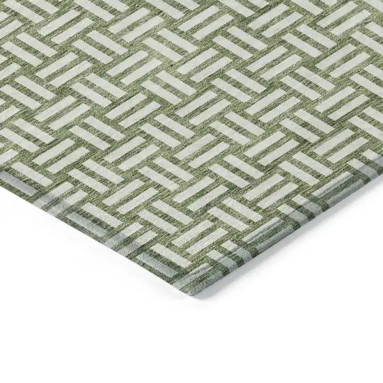 Green And Ivory Geometric Washable Indoor Outdoor Area Rug Photo 5