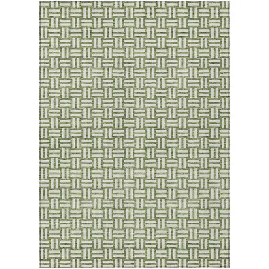 Green And Ivory Geometric Washable Indoor Outdoor Area Rug Photo 2