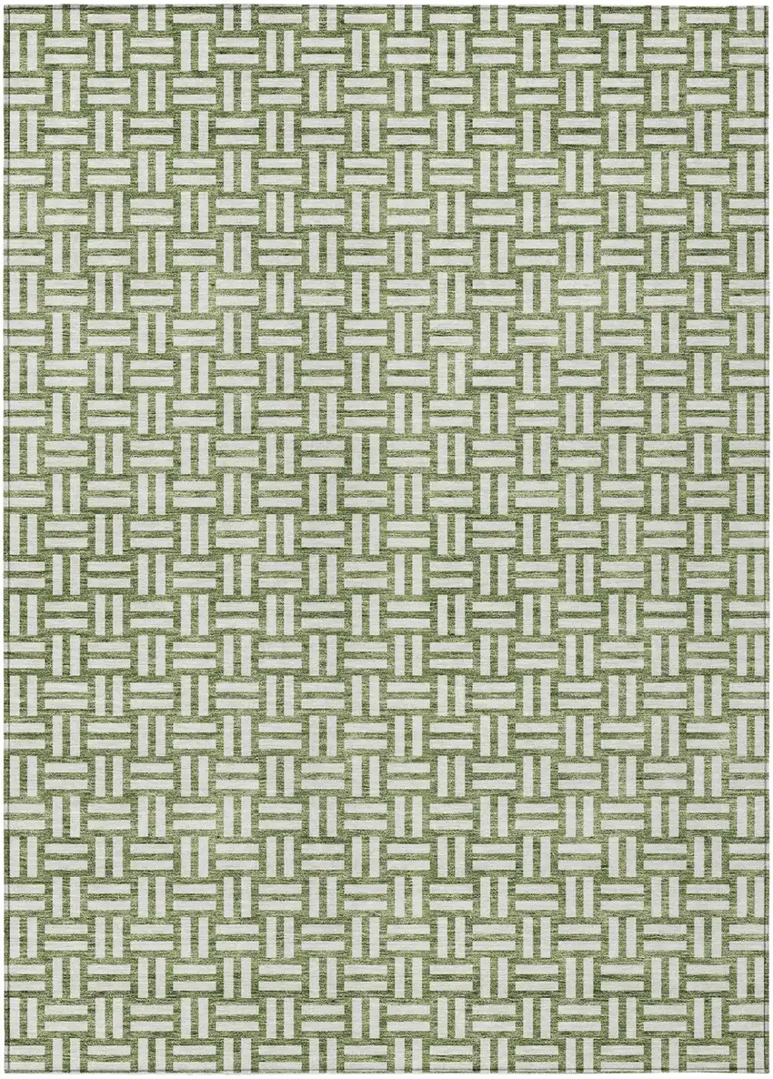 Green And Ivory Geometric Washable Indoor Outdoor Area Rug Photo 2
