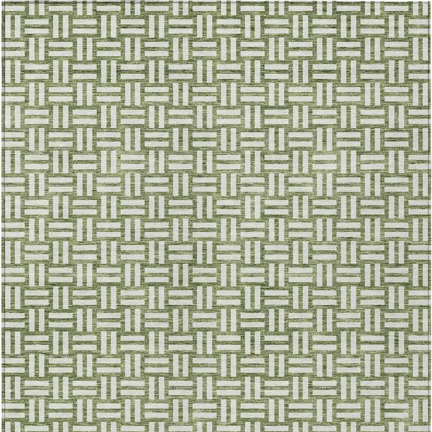 Green And Ivory Geometric Washable Indoor Outdoor Area Rug Photo 7