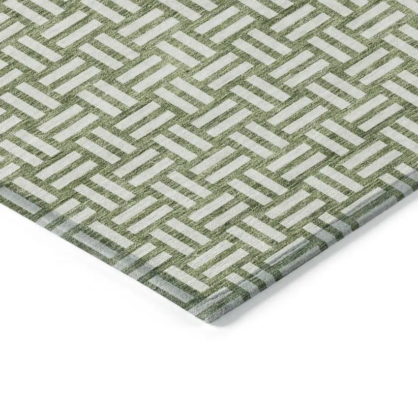 Green And Ivory Geometric Washable Indoor Outdoor Area Rug Photo 5