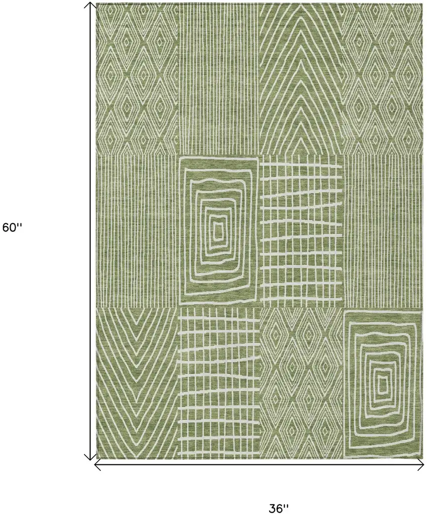 Green And Ivory Geometric Washable Indoor Outdoor Area Rug Photo 3