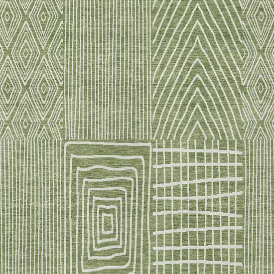 Green And Ivory Geometric Washable Indoor Outdoor Area Rug Photo 5